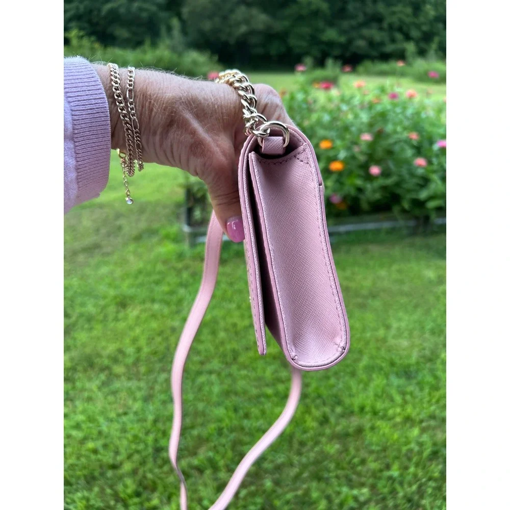 Kate Spade Cedar Street Perforated Cami Crossbody Clutch Pink Saffiano Like New!